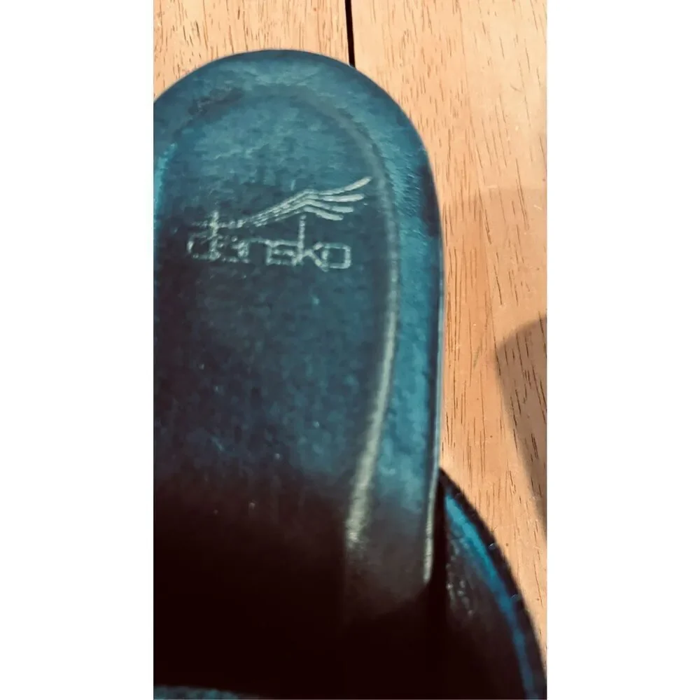Dansko Jessie Black Leather Lizard Embossed Platform Sandals Clogs SZ 9.5